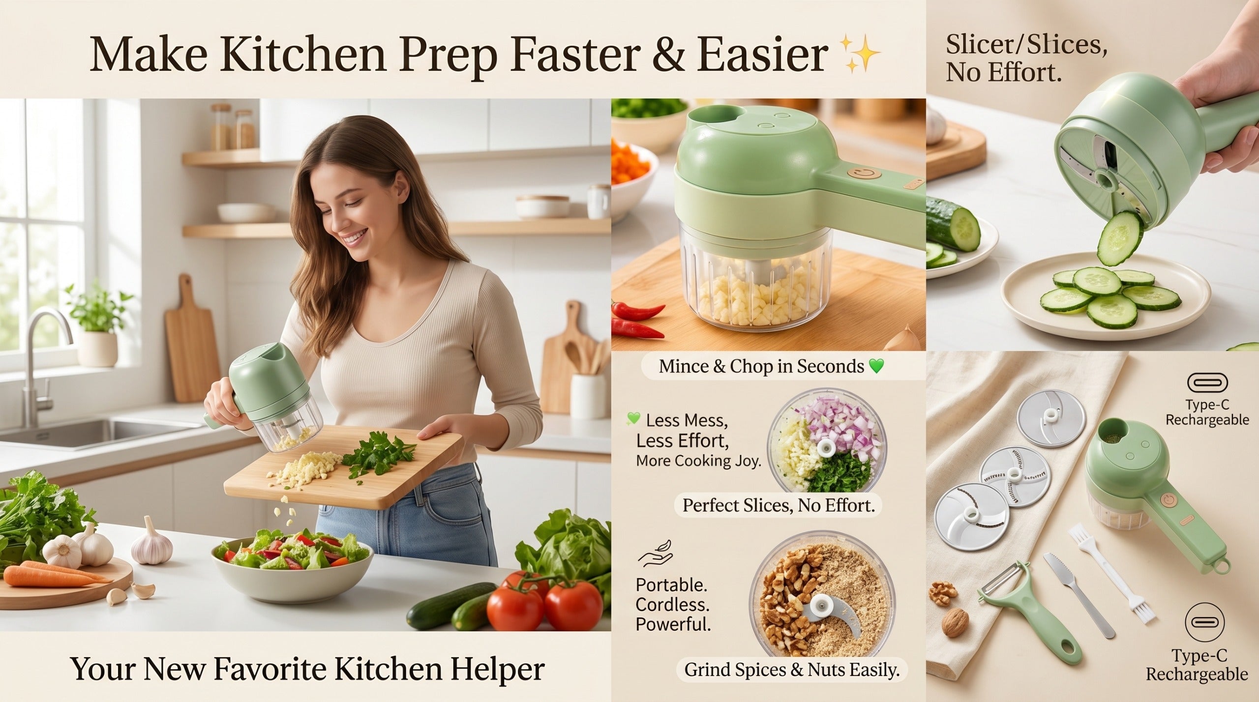 4 in 1 Portable Electric Vegetable Cutter Set